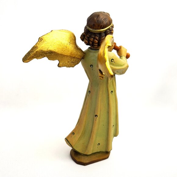 Sebastian Pöll Wood Carved Angel Flute Figurine Mittenwald Germany Vintage 8 1/4 - Picture 4 of 10